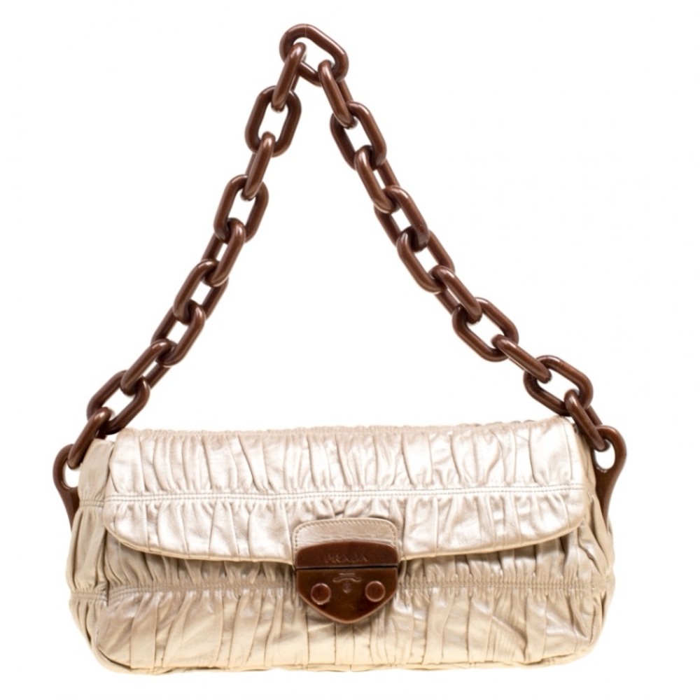 Prada Cream and Brown Chain Shoulder Bag